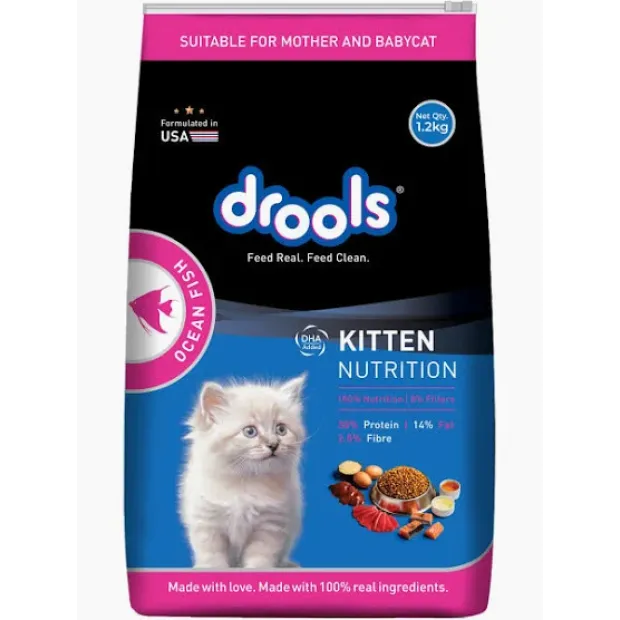  Drools Kitten(1-12 Months) Dry Cat Food, Ocean Fish, 1.2kg with Free Container